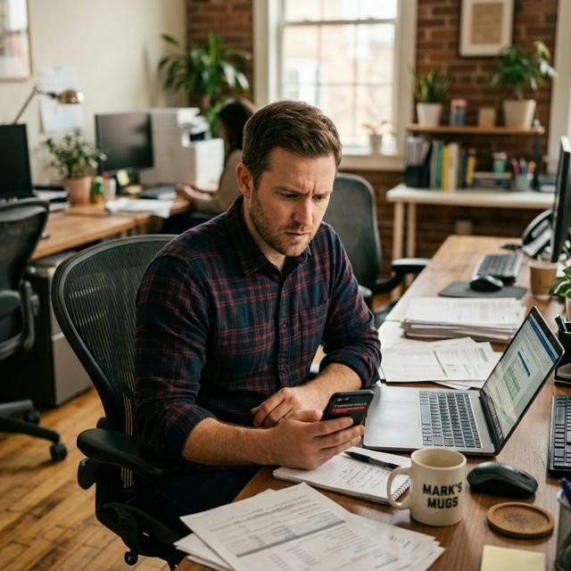 Business owner seeing missed calls on phone