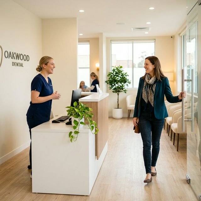 Happy customer being greeted at clinic